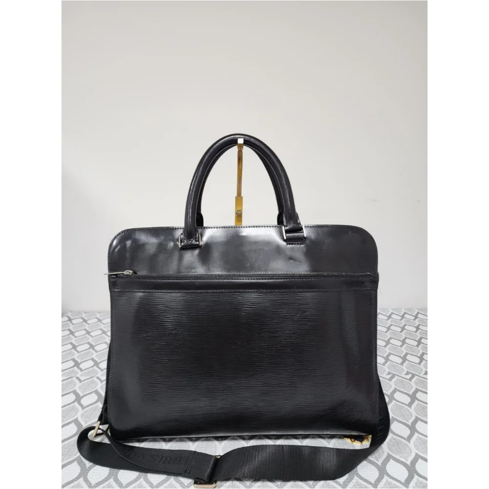 LOUIS VUITTON Epi Leather Bassano MM Briefcase Bag Black